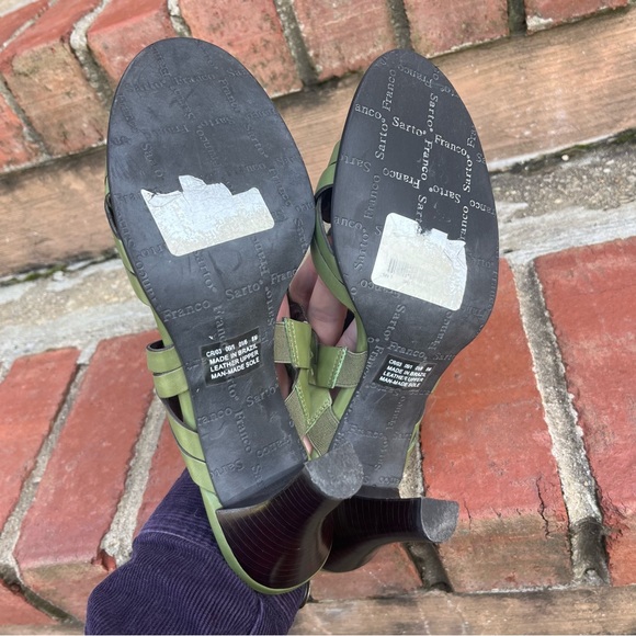 Franco Sarto Green Leather Braided Slip On Heeled Mule Sandals | Size: 8M - Picture 11 of 12